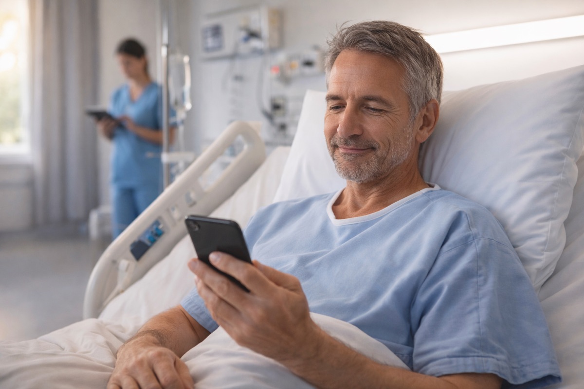 Hospital patient using Medicater meal ordering app